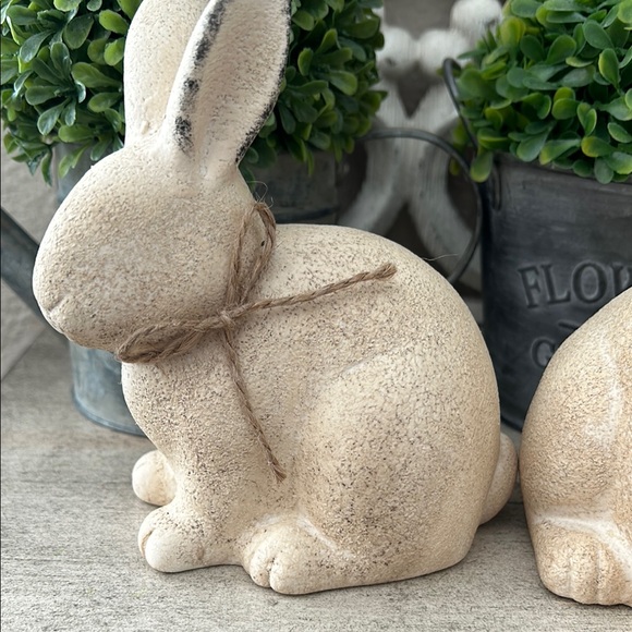 Rustic Farmhouse Cream Decorative Bunny Figurines - Picture 5 of 14